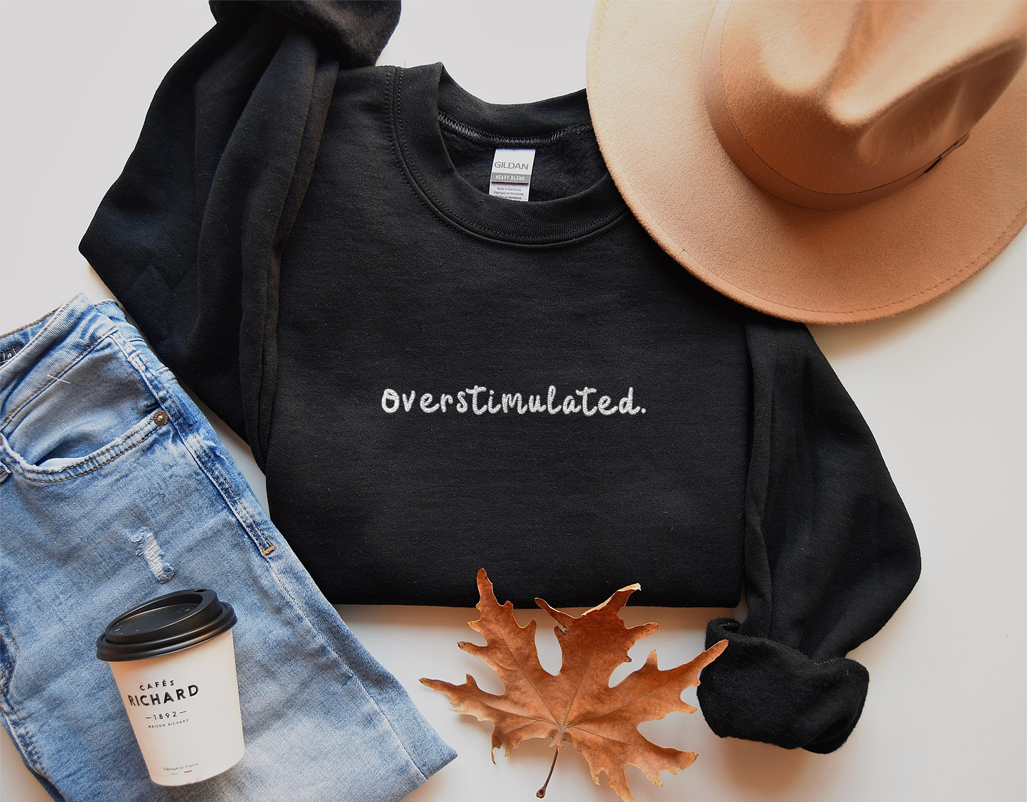 OVERSTIMULATED. - Embroidered Unisex Crewneck Sweatshirt