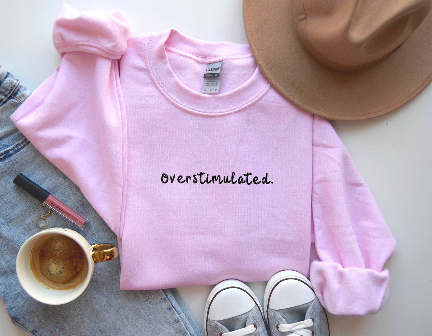 OVERSTIMULATED. - Embroidered Unisex Crewneck Sweatshirt