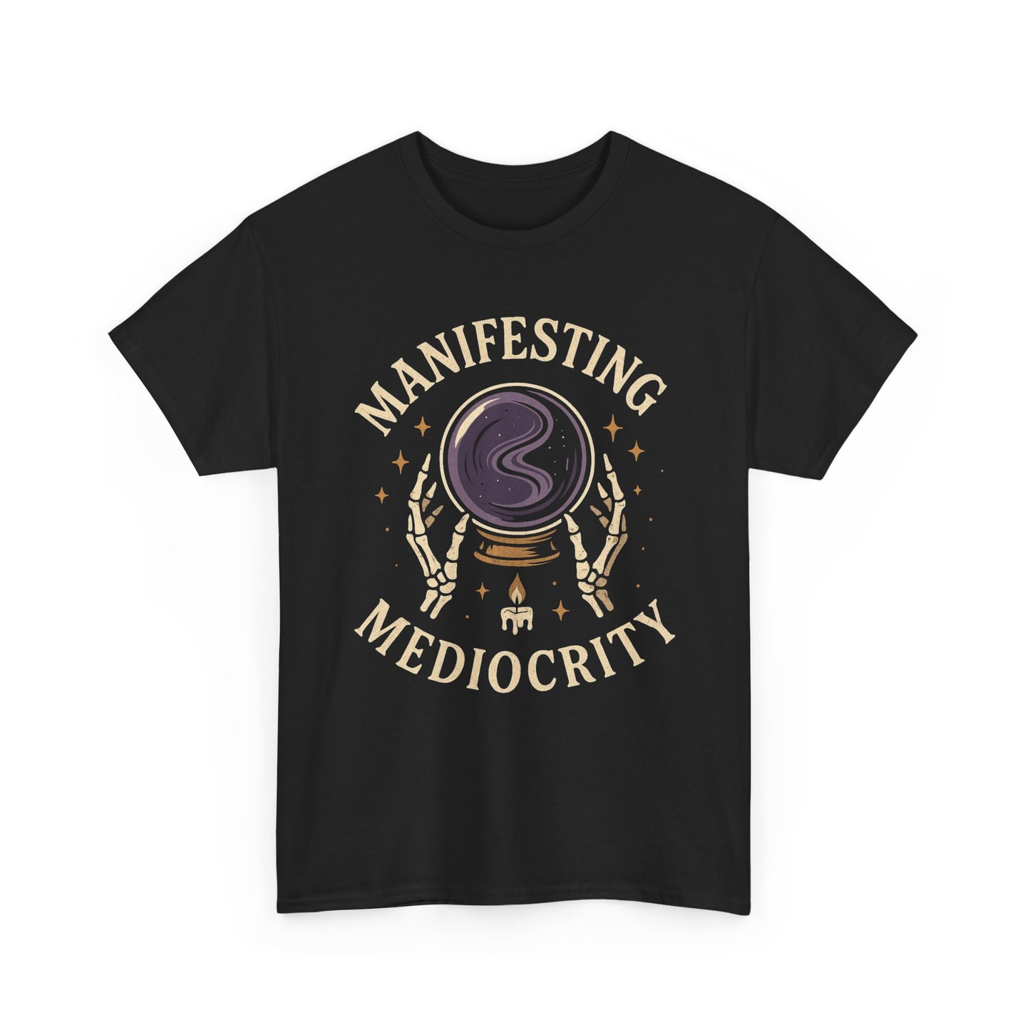 Manifesting Mediocrity Unisex Heavy Cotton Tee, Funny Halloween Tshirt, Astrology Tee, Gift for Friends, Witch Shirt, Skeleton Shirt