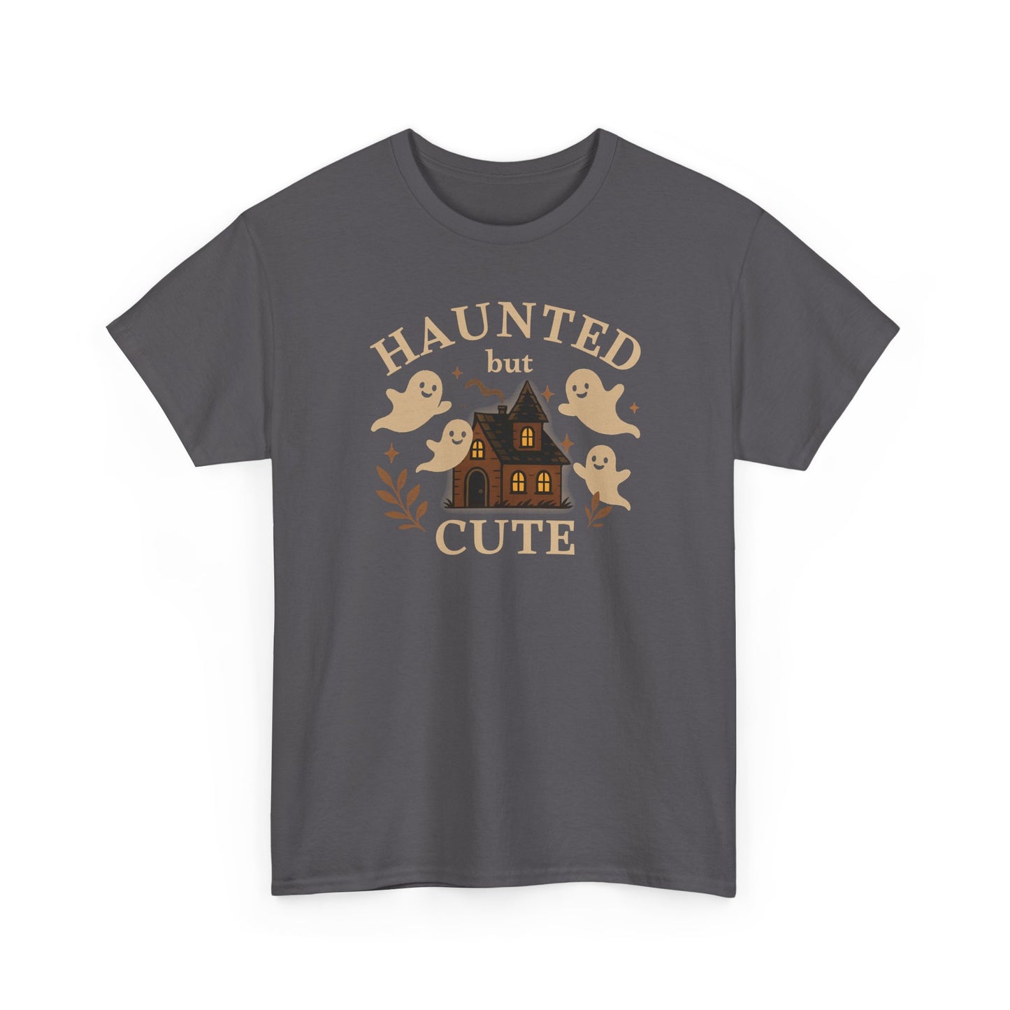 Haunted but Cute Unisex Heavy Cotton Tee, Funny Halloween Tshirt, GhostTee, Gift for Friends, Ghost Shirt, Halloween Shirt