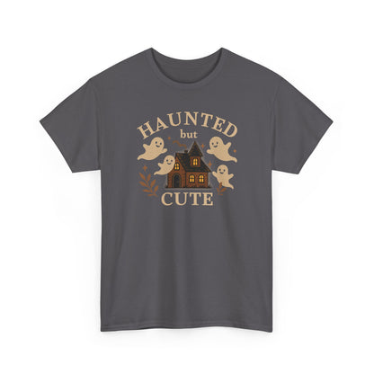 Haunted but Cute Unisex Heavy Cotton Tee, Funny Halloween Tshirt, GhostTee, Gift for Friends, Ghost Shirt, Halloween Shirt