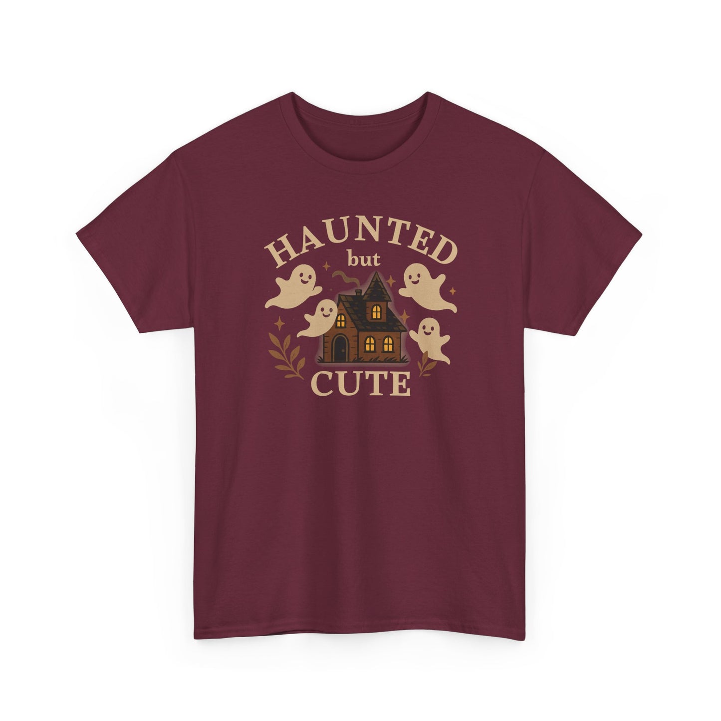 Haunted but Cute Unisex Heavy Cotton Tee, Funny Halloween Tshirt, GhostTee, Gift for Friends, Ghost Shirt, Halloween Shirt