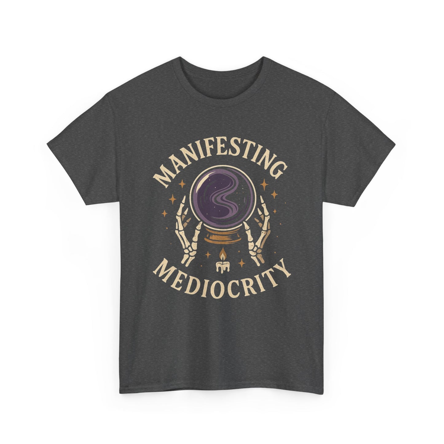 Manifesting Mediocrity Unisex Heavy Cotton Tee, Funny Halloween Tshirt, Astrology Tee, Gift for Friends, Witch Shirt, Skeleton Shirt