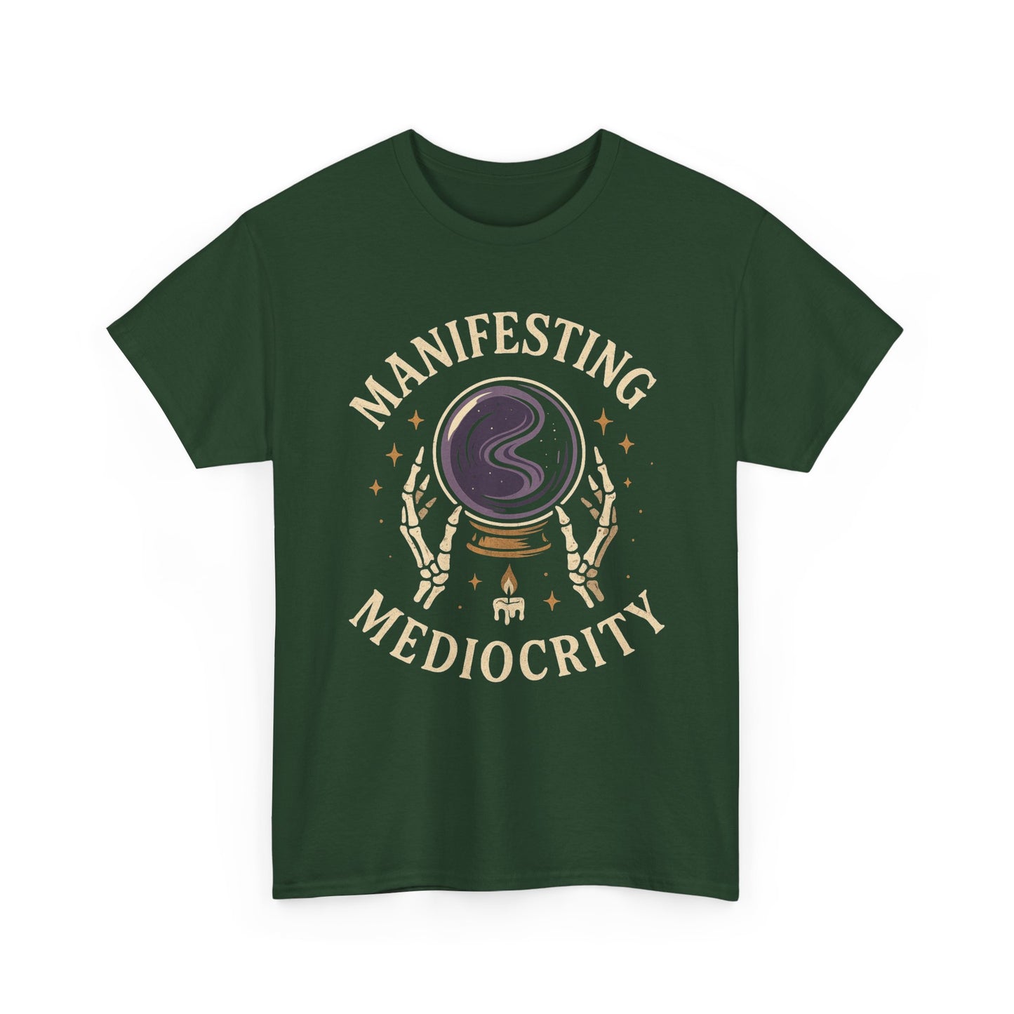 Manifesting Mediocrity Unisex Heavy Cotton Tee, Funny Halloween Tshirt, Astrology Tee, Gift for Friends, Witch Shirt, Skeleton Shirt