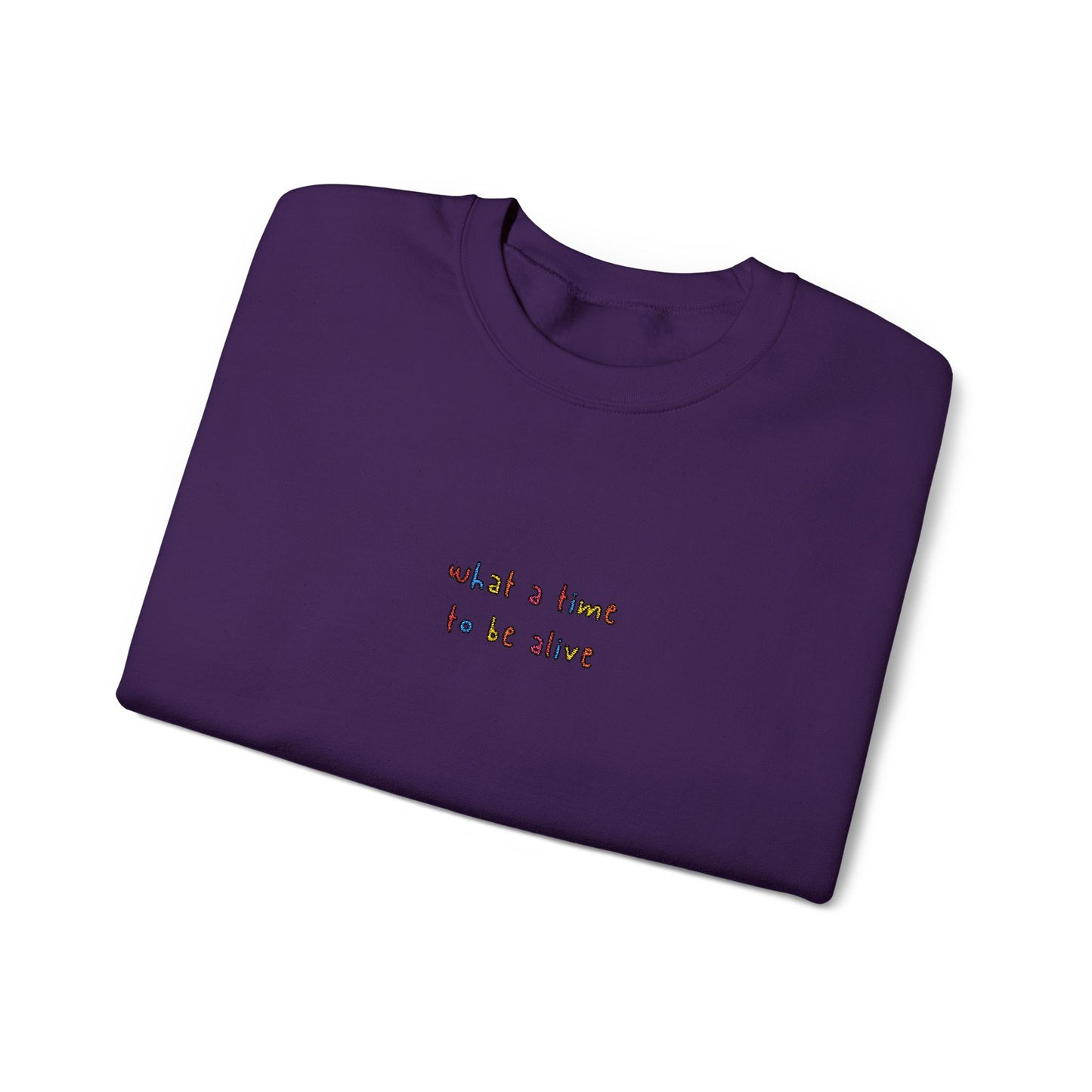 WHAT A TIME TO BE ALIVE - Embroidered Unisex Crewneck Sweatshirt