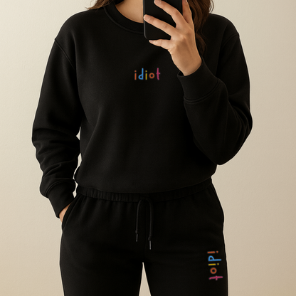 Idiot - Cozy Embroidered Fleece Set (Sweatshirt + Joggers)