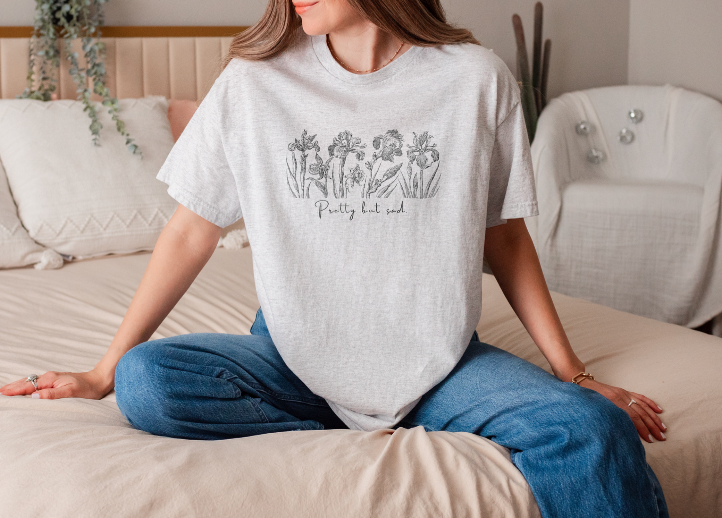 PRETTY BUT SAD - Embroidered Unisex Crew Neck T-Shirt