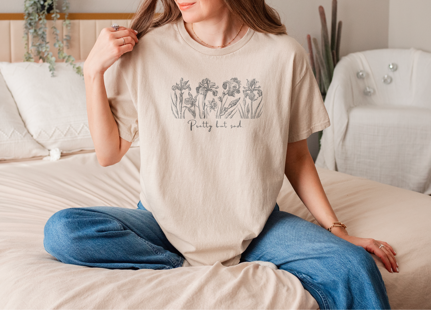 PRETTY BUT SAD - Embroidered Unisex Crew Neck T-Shirt