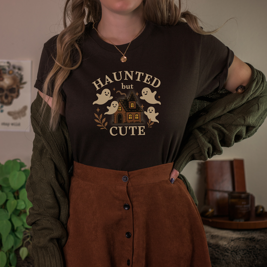 Haunted but Cute Unisex Heavy Cotton Tee, Funny Halloween Tshirt, GhostTee, Gift for Friends, Ghost Shirt, Halloween Shirt