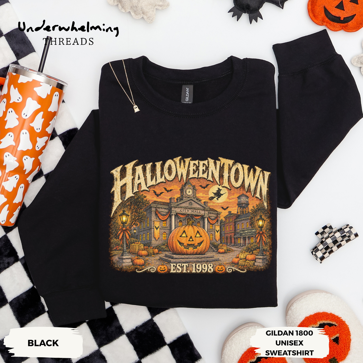 Halloween Town vintage Halloween graphic on Gildan 1800 crewneck sweatshirt