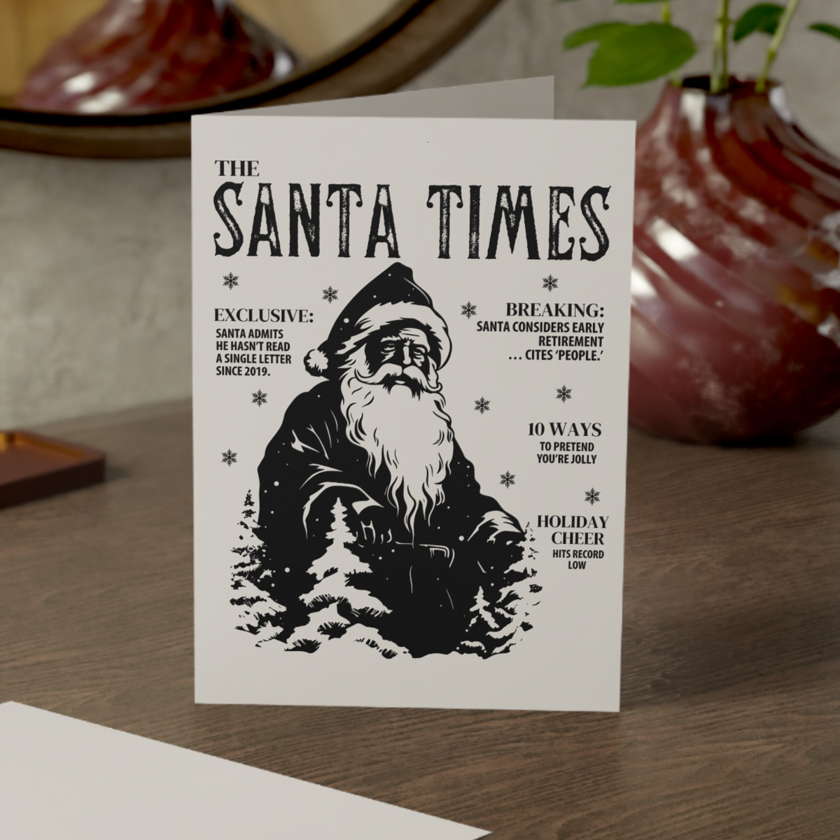 The Santa Times vintage newspaper Santa Christmas greeting card with matching envelope