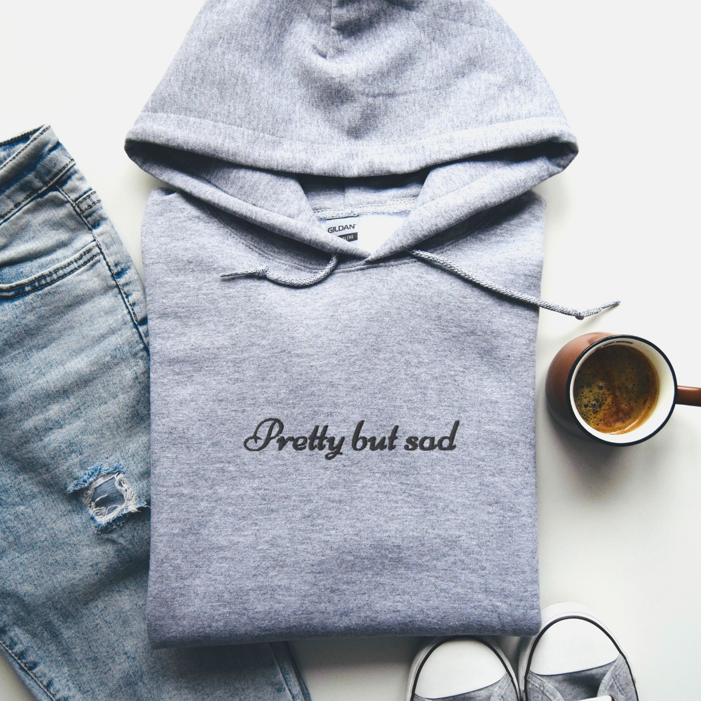 PRETTY BUT SAD - Embroidered Unisex Pullover Hoodie