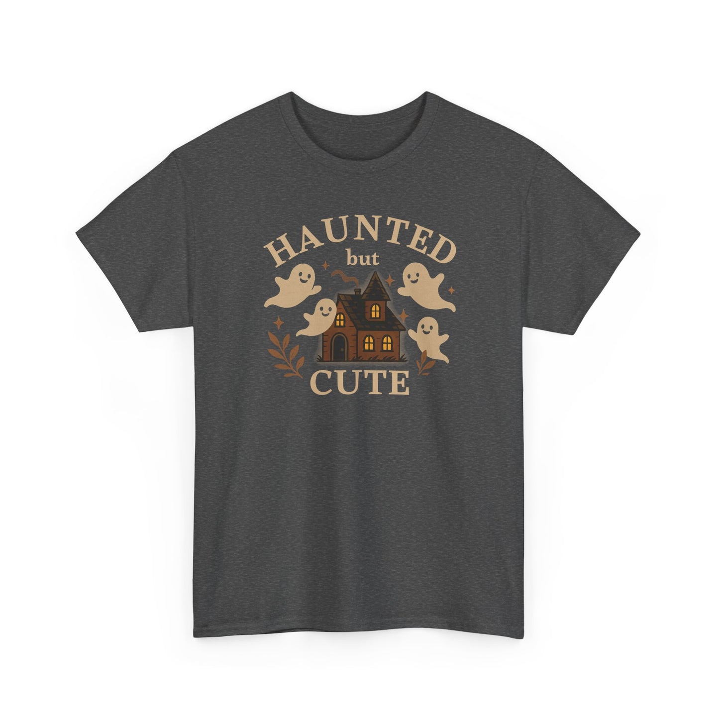 Haunted but Cute Unisex Heavy Cotton Tee, Funny Halloween Tshirt, GhostTee, Gift for Friends, Ghost Shirt, Halloween Shirt
