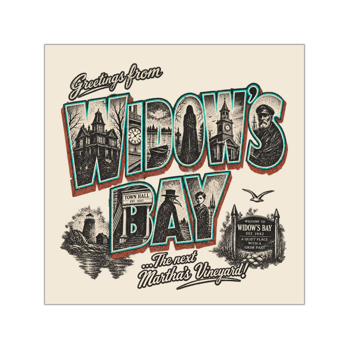 Greetings From Widow's Bay Vintage Postcard Sticker