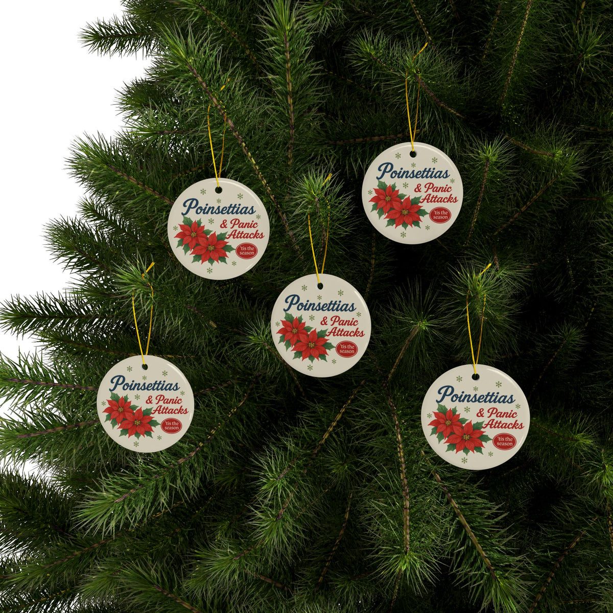 Poinsettias & Panic Attacks Funny Christmas Ornament