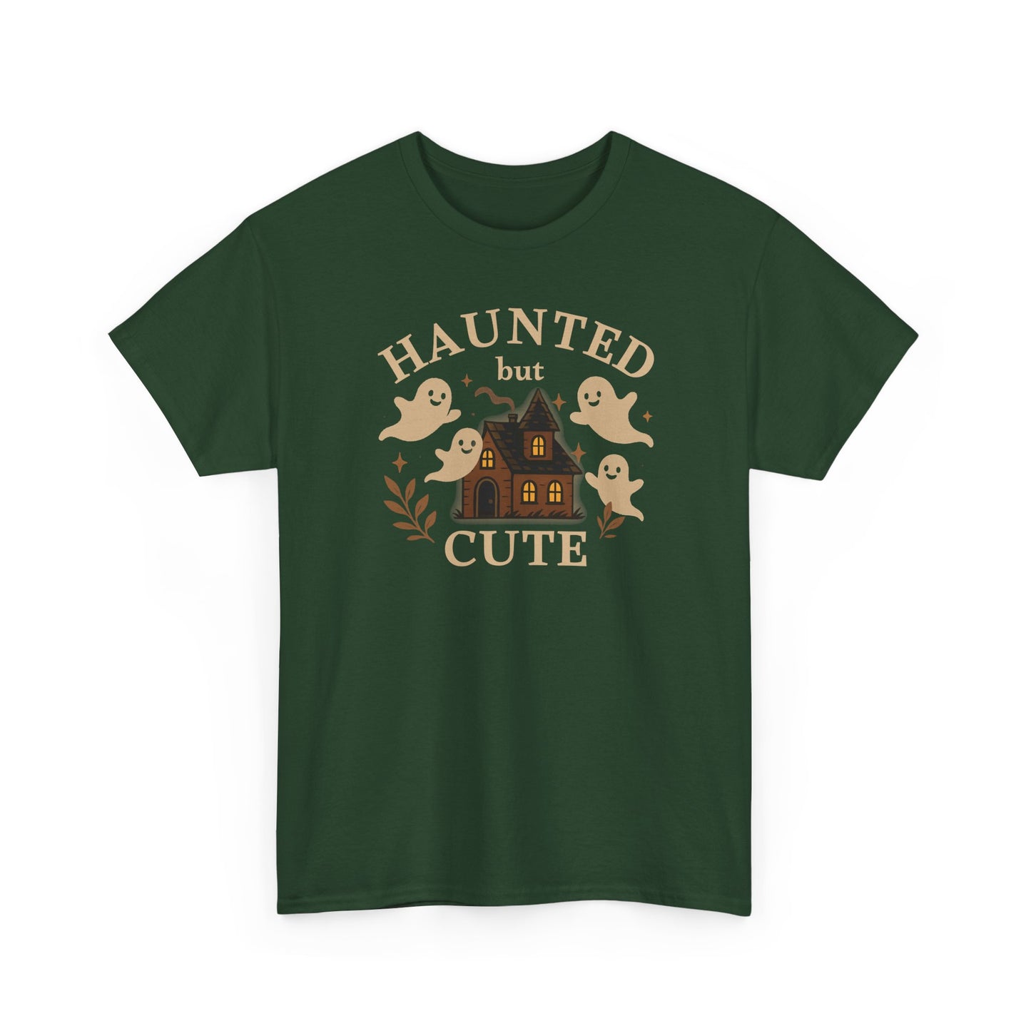 Haunted but Cute Unisex Heavy Cotton Tee, Funny Halloween Tshirt, GhostTee, Gift for Friends, Ghost Shirt, Halloween Shirt