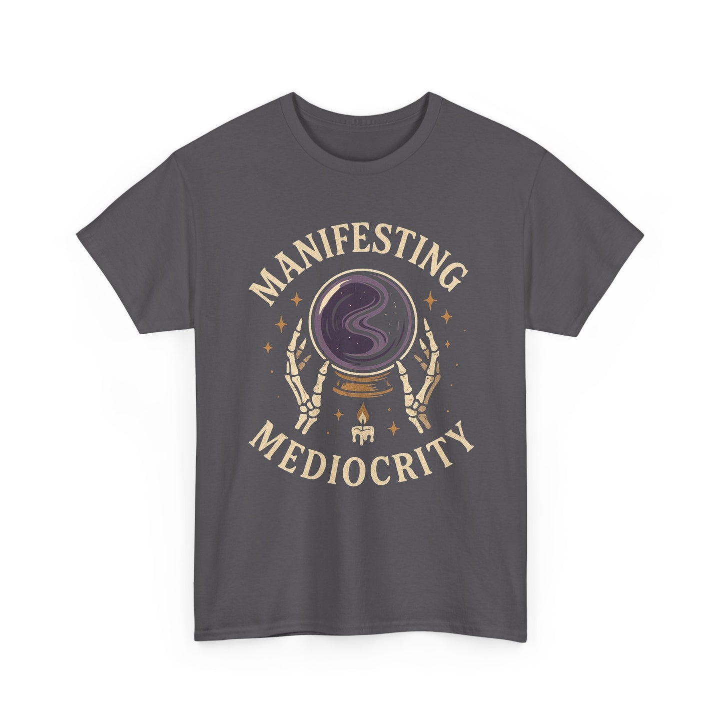 Manifesting Mediocrity Unisex Heavy Cotton Tee, Funny Halloween Tshirt, Astrology Tee, Gift for Friends, Witch Shirt, Skeleton Shirt