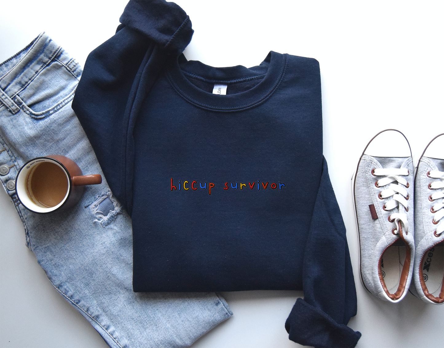 Hiccup Survivor - Embroidered Unisex Crewneck Sweatshirt