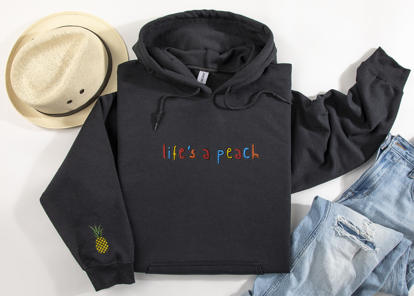 LIFE'S A PEACH - Embroidered Unisex Crewneck Hoodie