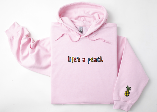 LIFE'S A PEACH - Embroidered Unisex Crewneck Hoodie