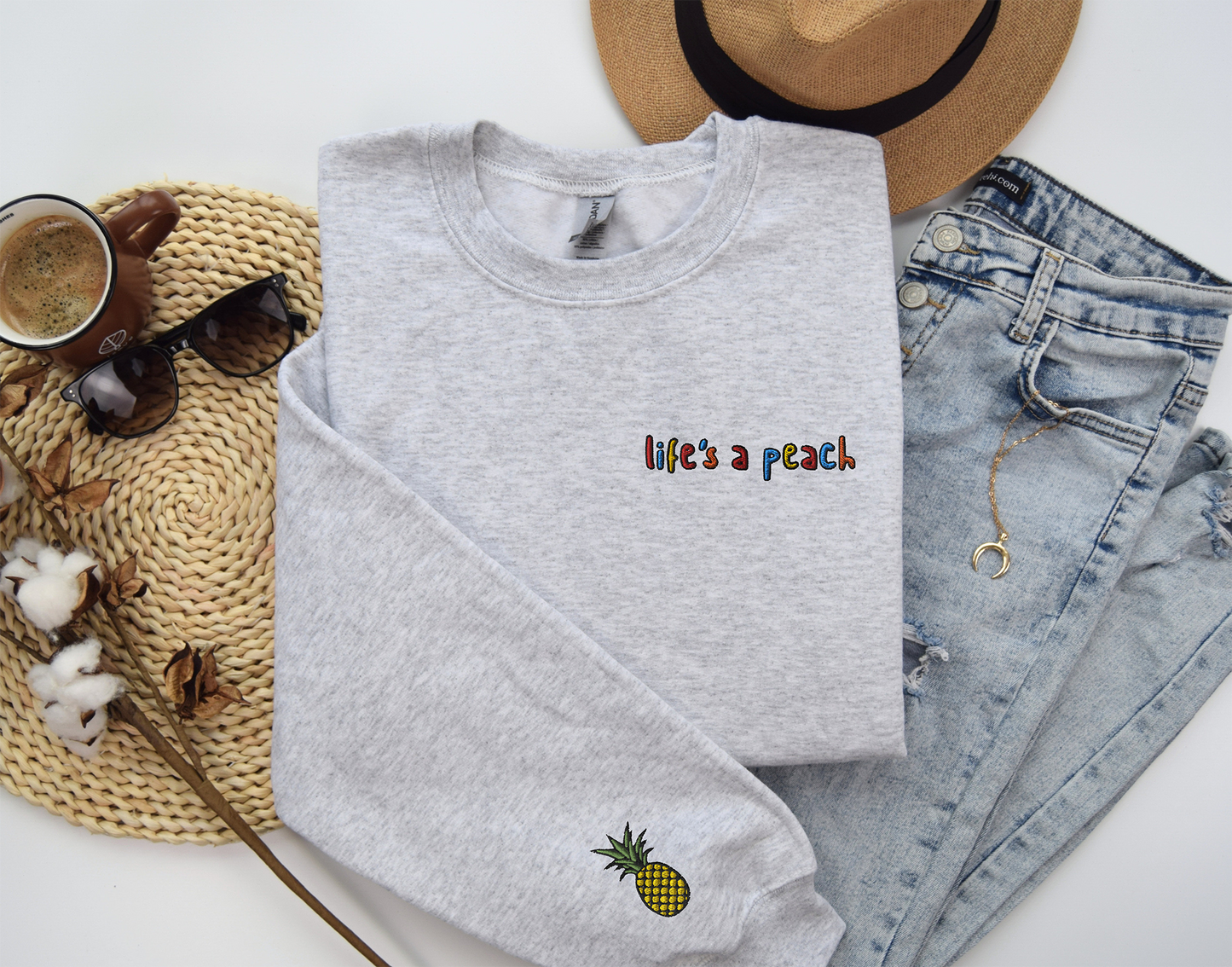 LIFE'S A PEACH  - Embroidered Unisex Crewneck Sweatshirt