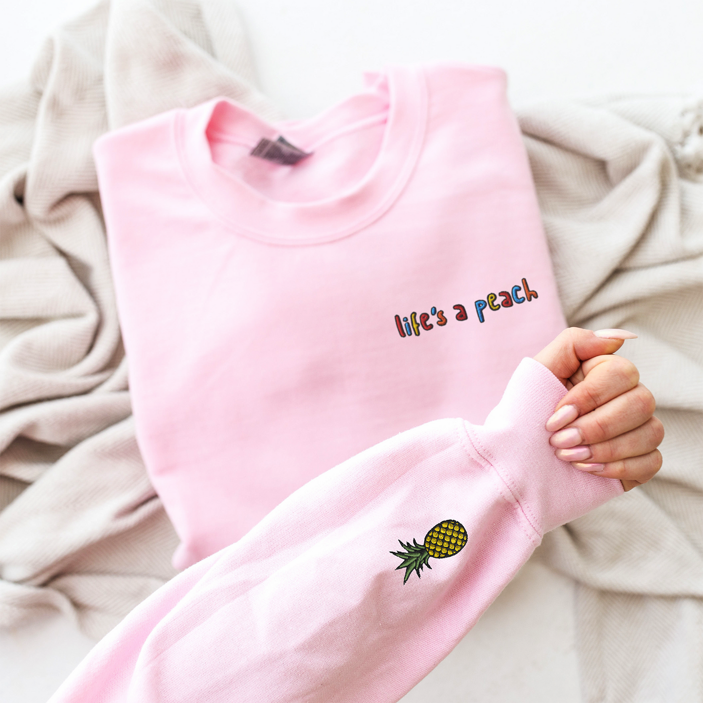 LIFE'S A PEACH  - Embroidered Unisex Crewneck Sweatshirt