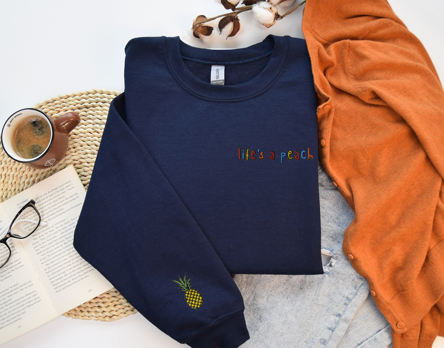 LIFE'S A PEACH  - Embroidered Unisex Crewneck Sweatshirt