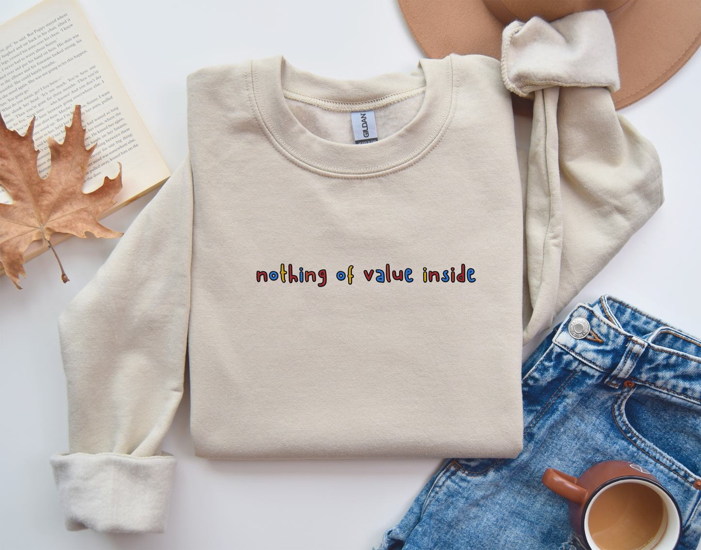 NOTHING OF VALUE INSIDE - Embroidered Unisex Crewneck Sweatshirt