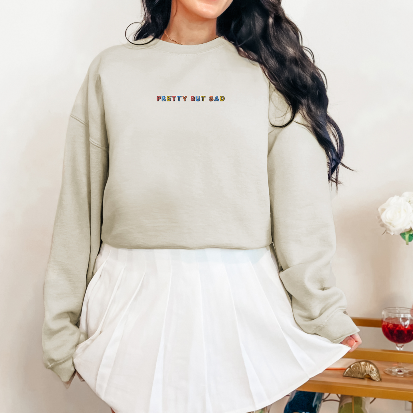 PRETTY BUT SAD - Embroidered Unisex Crewneck Sweatshirt