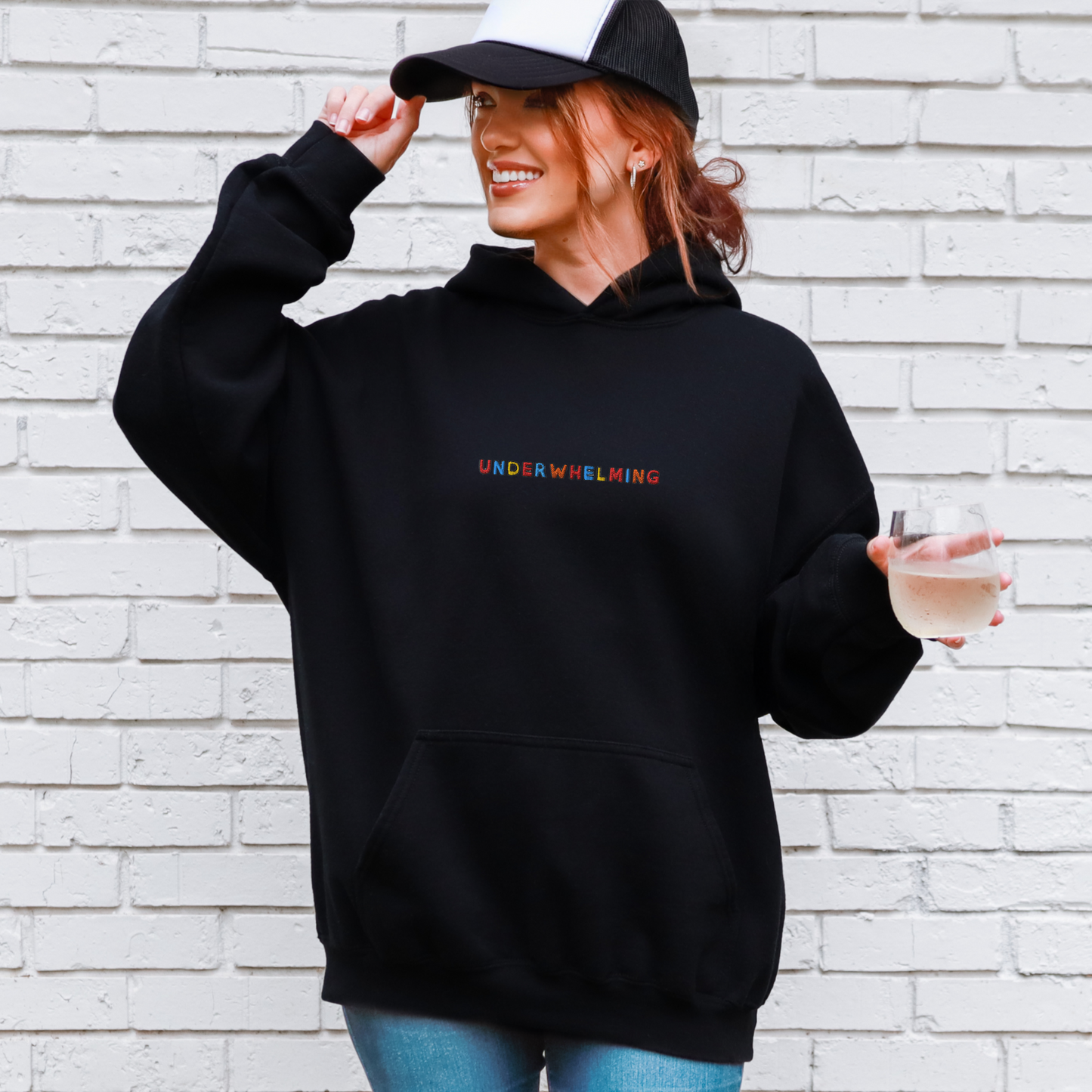 UNDERWHELMING - Embroidered Unisex Pullover Hoodie