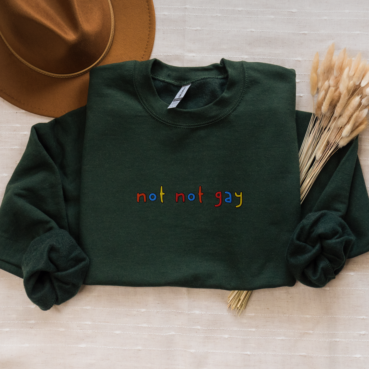 NOT NOT GAY - Embroidered Unisex Crewneck Sweatshirt