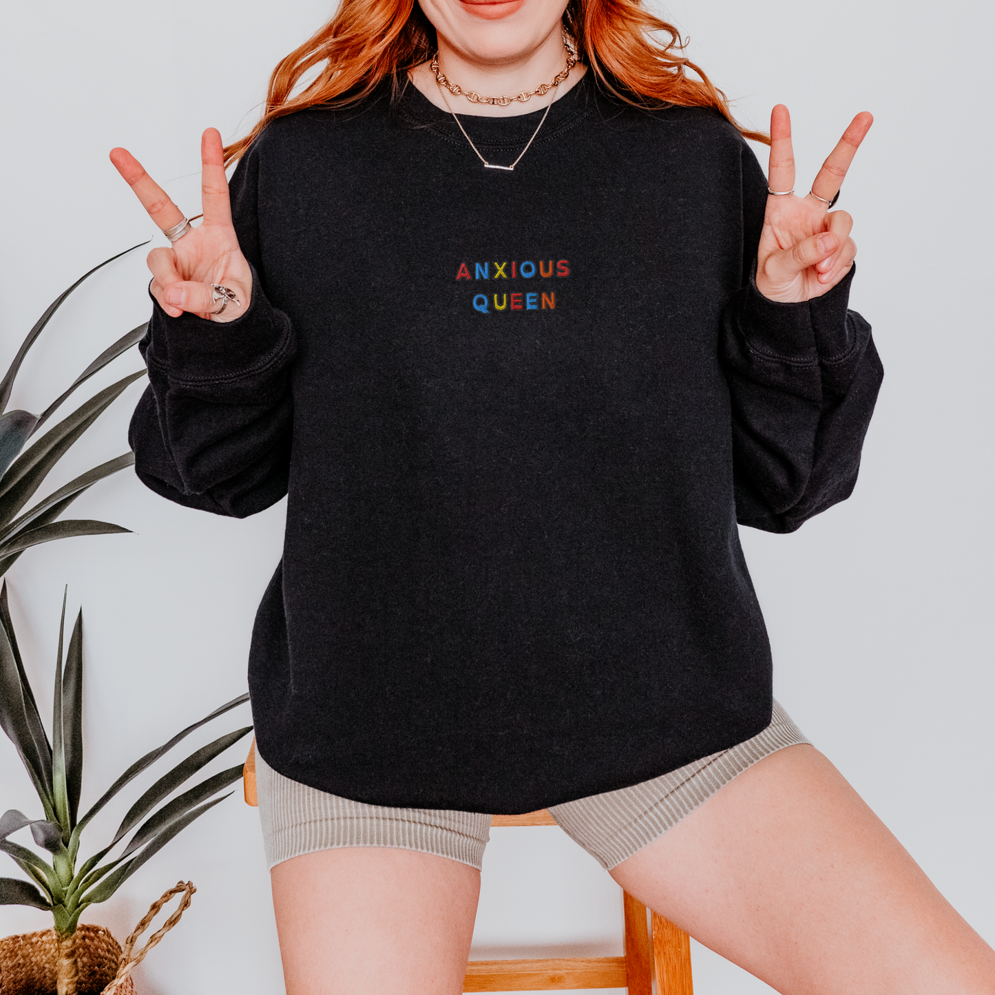 ANXIOUS QUEEN - Embroidered Unisex Crewneck Sweatshirt