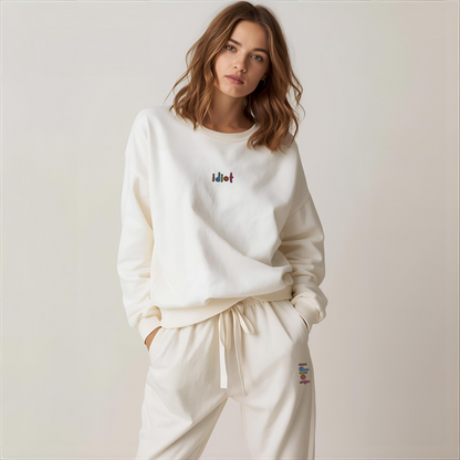 Idiot - Cozy Embroidered Fleece Set (Sweatshirt + Joggers)