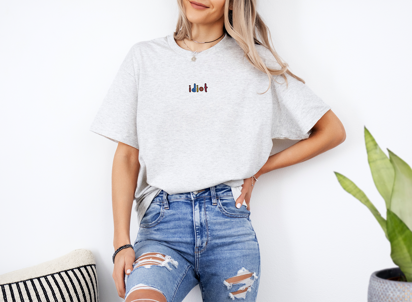 IDIOT - Embroidered Unisex Crew Neck T-Shirt