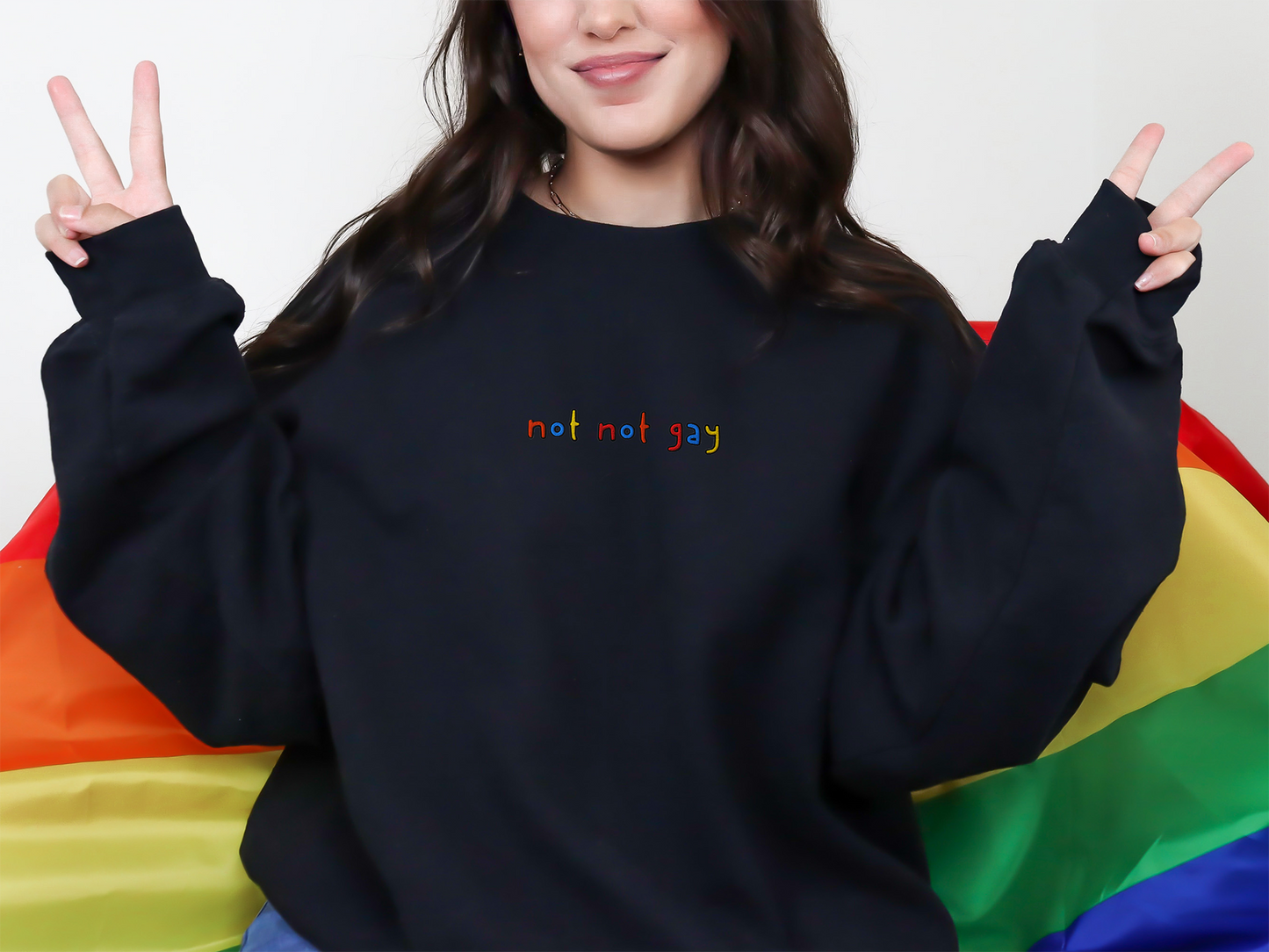 NOT NOT GAY - Embroidered Unisex Crewneck Sweatshirt