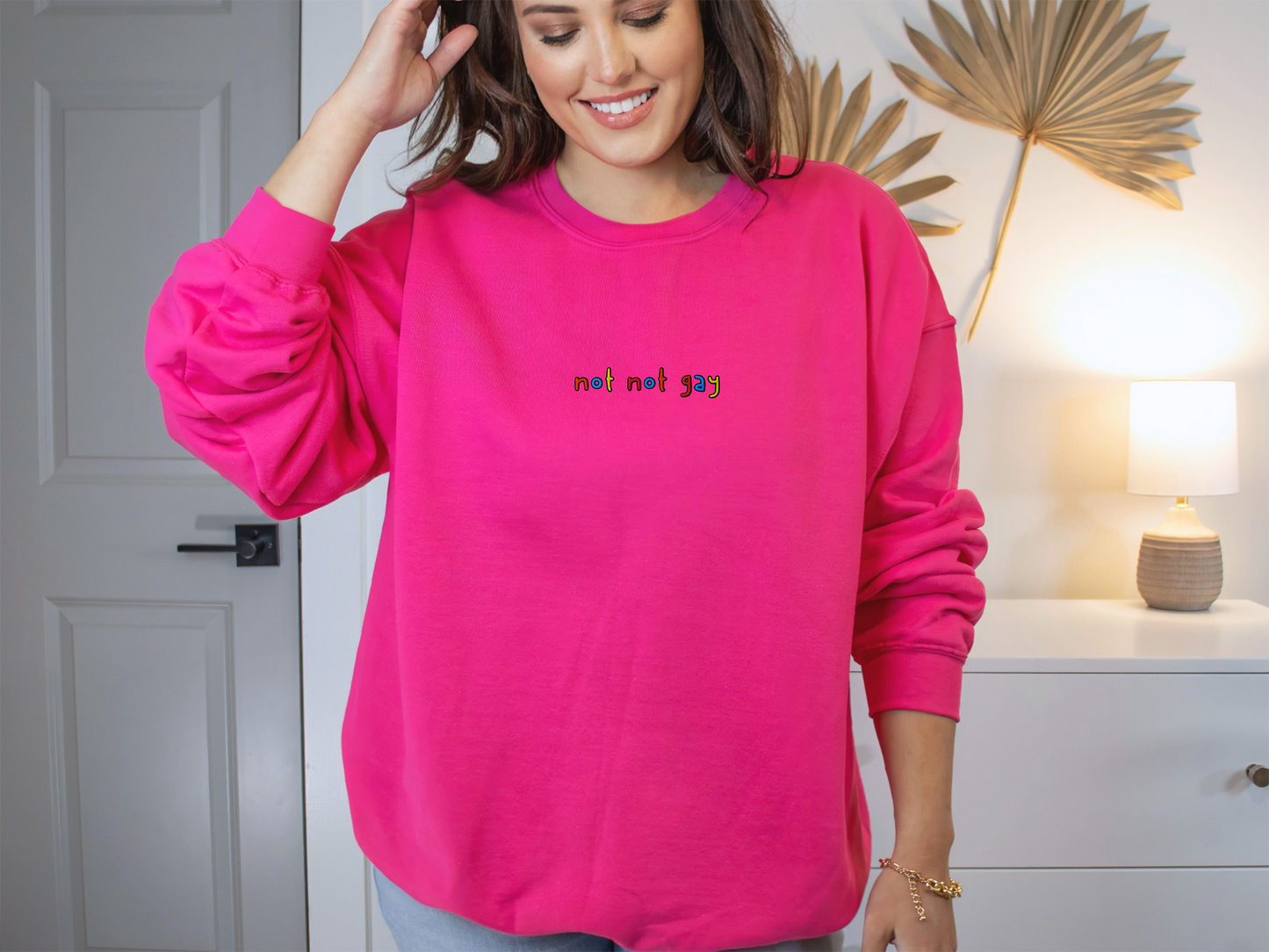 NOT NOT GAY - Embroidered Unisex Crewneck Sweatshirt