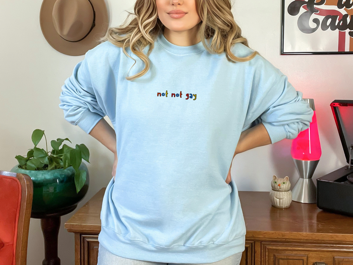 NOT NOT GAY - Embroidered Unisex Crewneck Sweatshirt