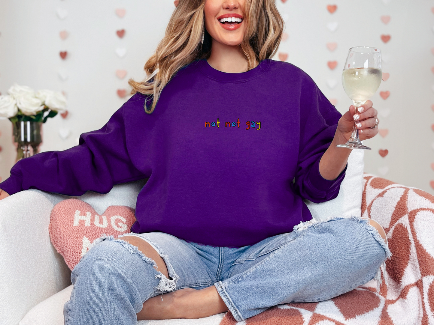 NOT NOT GAY - Embroidered Unisex Crewneck Sweatshirt