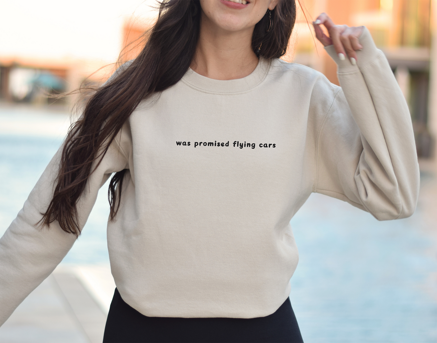 WAS PROMISED FLYING CARS - Embroidered Unisex Crewneck Sweatshirt